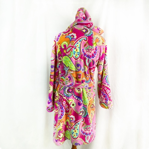 Vera Bradley Pink Paisley Fleece Plush Robe Hooded Bathrobe S/M - Picture 7 of 12